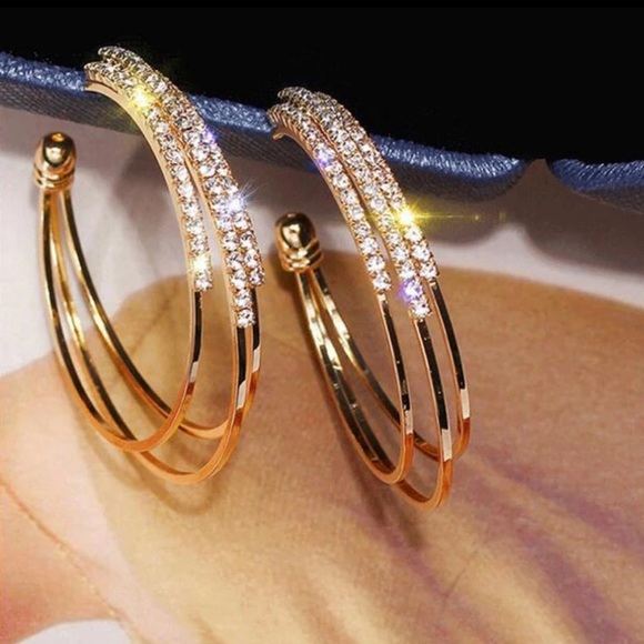 ¥NEW 18K Gold Plated Diamond Circle Hoop Earrings - Picture 5 of 7